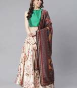 Green Digital Floral Print Satin Silk Fabric Semistitched Lehenga Choli With Jequared Unstitched Blouse with Dupatta