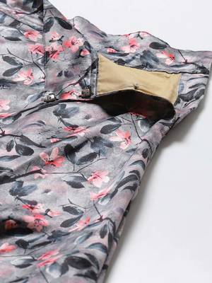 grey digital floral print satin silk lehenga choli with dupatta 4