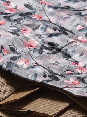grey digital floral print satin silk lehenga choli with dupatta 5