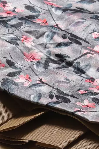 grey digital floral print satin silk lehenga choli with dupatta