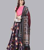 Pink Digital Floral Print Satin Silk Fabric Semistitched Lehenga Choli With Jequared Unstitched Blouse with Dupatta