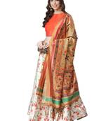 Orange Digital Floral Print Satin Silk Fabric Semistitched Lehenga Choli With Jequared Unstitched Blouse with Dupatta