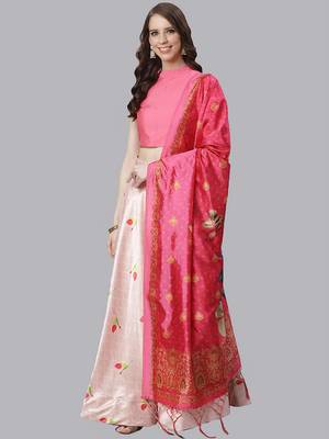 pink satin silk floral semi-stitched lehenga set 1