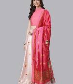 Pink Digital Floral Print Satin Silk Fabric Semistitched Lehenga Choli With Jequared Unstitched Blouse with Dupatta