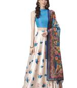 Green Digital Floral Print Satin Silk Fabric Semistitched Lehenga Choli With Jequared Unstitched Blouse with Dupatta