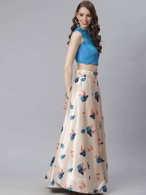 Green Digital Floral Print Satin Silk Fabric Semistitched Lehenga Choli With Jequared Unstitched Blouse with Dupatta 2