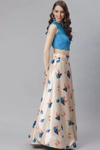Green Digital Floral Print Satin Silk Fabric Semistitched Lehenga Choli With Jequared Unstitched Blouse with Dupatta