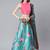 sky blue digital floral print satin silk lehenga choli with dupatta