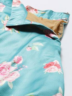 sky blue digital floral print satin silk lehenga choli with dupatta 5