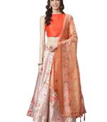 Orange Digital Floral Print Satin Silk Fabric Semistitched Lehenga Choli With Jequared Unstitched Blouse with Dupatta