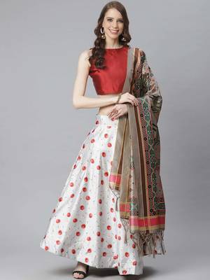 Maroon Digital Floral Print Satin Silk Fabric Semistitched Lehenga Choli With Jequared Unstitched Blouse with Dupatta 1