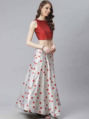 Maroon Digital Floral Print Satin Silk Fabric Semistitched Lehenga Choli With Jequared Unstitched Blouse with Dupatta 2