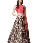 Pink Digital Floral Print Satin Silk Fabric Semistitched Lehenga Choli With Jequared Unstitched Blouse with Dupatta