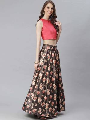 Pink Digital Floral Print Satin Silk Fabric Semistitched Lehenga Choli With Jequared Unstitched Blouse with Dupatta 3