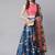navy blue digital floral print satin silk lehenga choli with dupatta