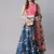 navy blue digital floral print satin silk lehenga choli with dupatta