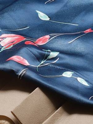 navy blue digital floral print satin silk lehenga choli with dupatta 4