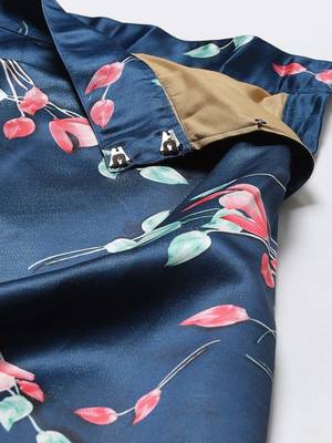 navy blue digital floral print satin silk lehenga choli with dupatta 5