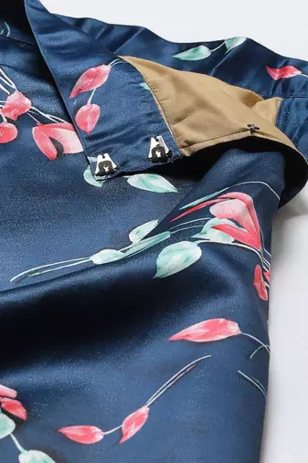 navy blue digital floral print satin silk lehenga choli with dupatta