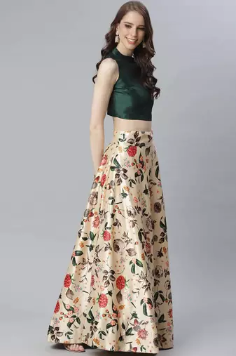 Green Floral Lehenga Choli For Women