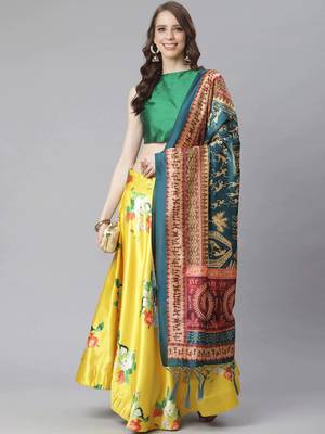 yellow floral lehenga with green blouse & dupatta 1