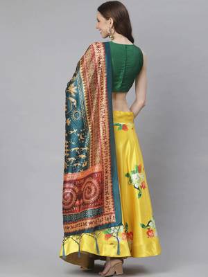 yellow floral lehenga with green blouse & dupatta 3