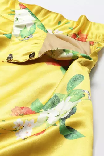 yellow floral lehenga with green blouse & dupatta
