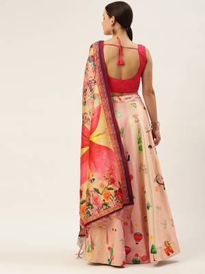 Pink Digital Floral Print Satin Silk Fabric Semistitched Lehenga Choli With Jequared Unstitched Blouse with Dupatta 2