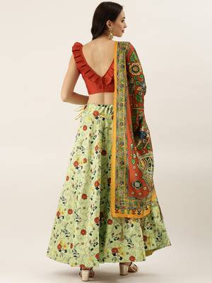 Red Digital Floral Print Satin Silk Fabric Semistitched Lehenga Choli With Jequared Unstitched Blouse with Dupatta 3