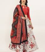 Red Digital Floral Print Satin Silk Fabric Semistitched Lehenga Choli With Jequared Unstitched Blouse with Dupatta
