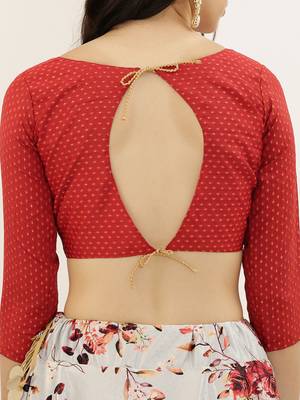 Red Digital Floral Print Satin Silk Fabric Semistitched Lehenga Choli With Jequared Unstitched Blouse with Dupatta 5