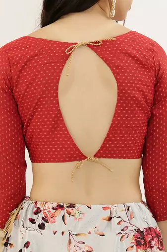 Red Digital Floral Print Satin Silk Fabric Semistitched Lehenga Choli With Jequared Unstitched Blouse with Dupatta