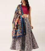 Maroon Digital Floral Print Satin Silk Fabric Semistitched Lehenga Choli With Jequared Unstitched Blouse with Dupatta