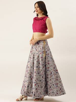 Maroon Digital Floral Print Satin Silk Fabric Semistitched Lehenga Choli With Jequared Unstitched Blouse with Dupatta 4