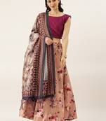 Violet Digital Floral Print Satin Silk Fabric Semistitched Lehenga Choli With Jequared Unstitched Blouse with Dupatta