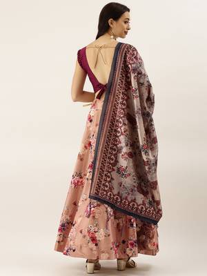 Violet Digital Floral Print Satin Silk Fabric Semistitched Lehenga Choli With Jequared Unstitched Blouse with Dupatta 3