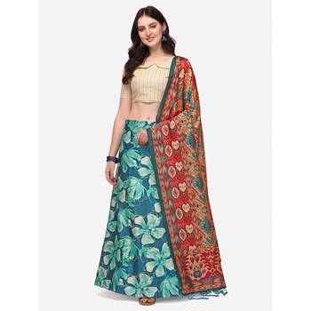 Cream Digital Floral Print Satin Silk Fabric Semistitched Lehenga Choli With Jequared Unstitched Blouse with Dupatta 1