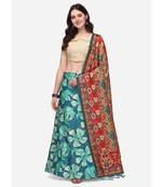 Cream Digital Floral Print Satin Silk Fabric Semistitched Lehenga Choli With Jequared Unstitched Blouse with Dupatta