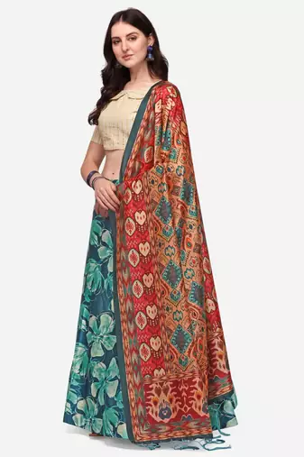 Cream Digital Floral Print Satin Silk Fabric Semistitched Lehenga Choli With Jequared Unstitched Blouse with Dupatta