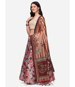 Cream Digital Floral Print Satin Silk Fabric Semistitched Lehenga Choli With Jequared Unstitched Blouse with Dupatta