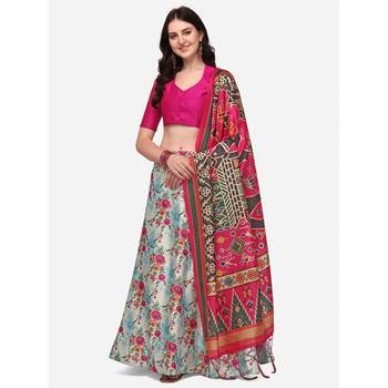 Pink Digital Floral Print Satin Silk Fabric Semistitched Lehenga Choli With Jequared Unstitched Blouse with Dupatta 1