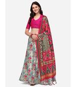 Pink Digital Floral Print Satin Silk Fabric Semistitched Lehenga Choli With Jequared Unstitched Blouse with Dupatta