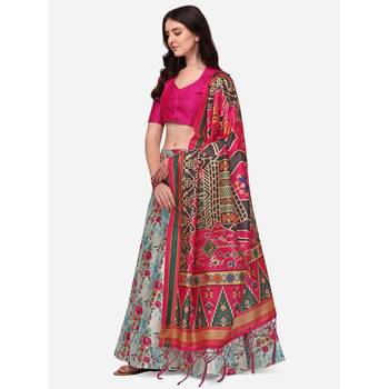 Pink Digital Floral Print Satin Silk Fabric Semistitched Lehenga Choli With Jequared Unstitched Blouse with Dupatta 2
