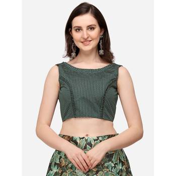 Green Digital Floral Print Satin Silk Fabric Semistitched Lehenga Choli With Jequared Unstitched Blouse with Dupatta 4