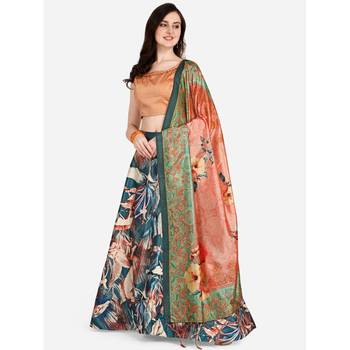 Peach Digital Floral Print Satin Silk Fabric Semistitched Lehenga Choli With Jequared Unstitched Blouse with Dupatta 3