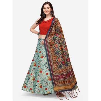 Red Digital Floral Print Satin Silk Fabric Semistitched Lehenga Choli With Jequared Unstitched Blouse with Dupatta 1