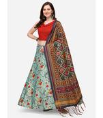 Red Digital Floral Print Satin Silk Fabric Semistitched Lehenga Choli With Jequared Unstitched Blouse with Dupatta