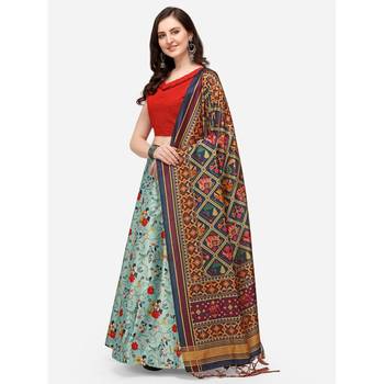 Red Digital Floral Print Satin Silk Fabric Semistitched Lehenga Choli With Jequared Unstitched Blouse with Dupatta 2