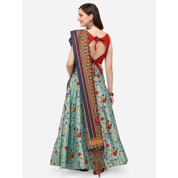 Red Digital Floral Print Satin Silk Fabric Semistitched Lehenga Choli With Jequared Unstitched Blouse with Dupatta 3