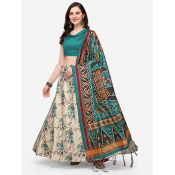 Green Digital Floral Print Satin Silk Fabric Semistitched Lehenga Choli With Jequared Unstitched Blouse with Dupatta 1